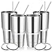 Stainless Steel Tumbler 30oz - Vacuum Insulated Tumbler Coffee Cup Double Wall Large Travel Mug with Lid, Straw, Brush, Gift Box Set (Silver, 30oz-4 Pack)