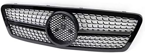 Diamond Style Front Upper Hood Grille Gloss Black Compatible with 2001-2007 C-Class W203