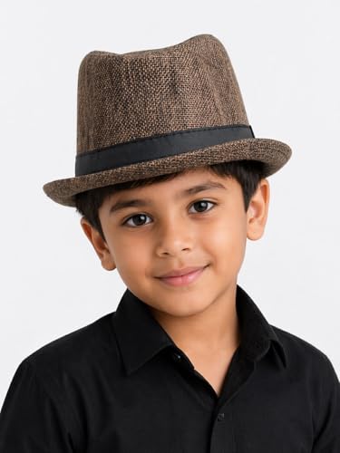 Image of BookMyCostume Brown Western Cowboy & Ballroom Style Hat| Fancy Dress Accessory for Dance, Stage Shows & Theme Parties For Kids
