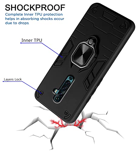 Image of Pikkme D5 Tough Armor Bumper Back Cover Case for Oppo Reno 2F |Ring Holder & Kickstand in-Built (Black)
