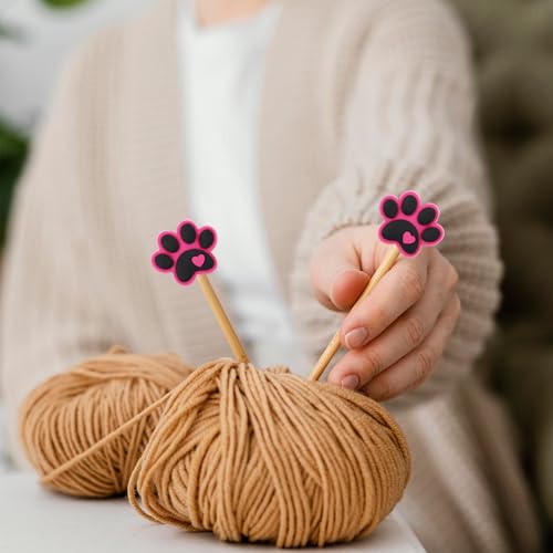 Image of 12 Pcs Stitch Stoppers for Knitting Needle Stoppers Knitting Needle Point Protectors Caps Cute Dog Paw Knitting-Needle Tip Covers for US 3-11 (3.2-8mm) Needles