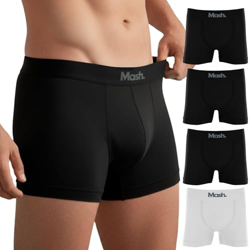 MASH Kit 4 Cuecas Boxer Microfibra Sem Costura Respirável Masculina, 1 Branco - 3 Preto, M