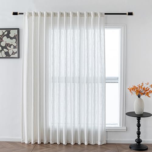 MYSKY HOME 90 Inch Natural Curtains for Sliding Glass Door Windows, Living Room Decoration Cotton...