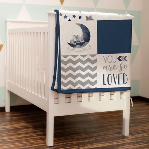 Image of HawSkgFub Navy Blue Elephant Baby Blankets Boys Shower Gift, Dream Big You're Loved Flannel Fleece Nursery Bed Receiving Swaddle, Soft Lightweight Newborn Infant Toddler Kids Crib Bedding 60 x 80