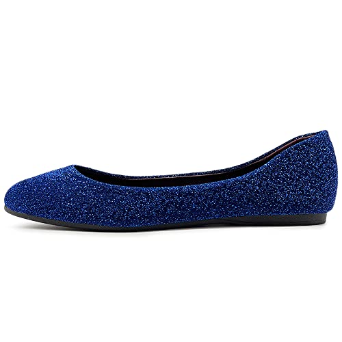 Ollio Women's Shoes Ballet Glitter Low Heel Round Toe Flat Zof170 (10 B(M) Us, Blue) #TOP1