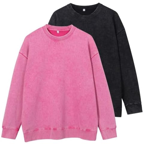 Botong Mens Oversized Vintage Hoddies Unisex Acid Wash Streetwear Pullover Trendy Baggy Hoodies Black+Pink L Cover