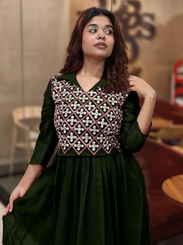 Image of EthnicJunction Women's Georgette Regular Fit Yoke Embroidery Anarkali Maxi Dress | Navratri Speical Kurta