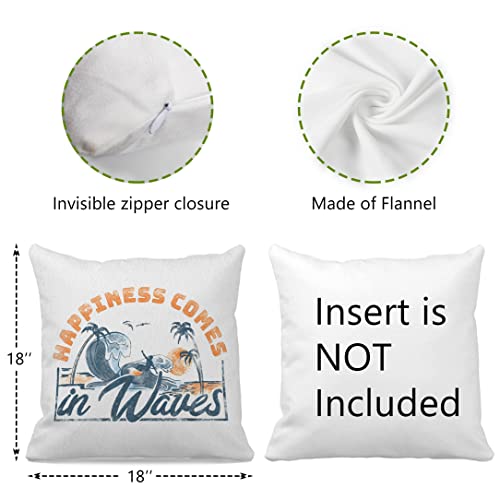 Oflich Happiness Comes In Waves Throw Pillow Case 18″×18″,Watercolor Sea Waves Seashore Surfing Decorative Cushion Cover For Farmhouse Living Room Yard Patio Terrace,Gifts For Women Girls Surfers #TOP3