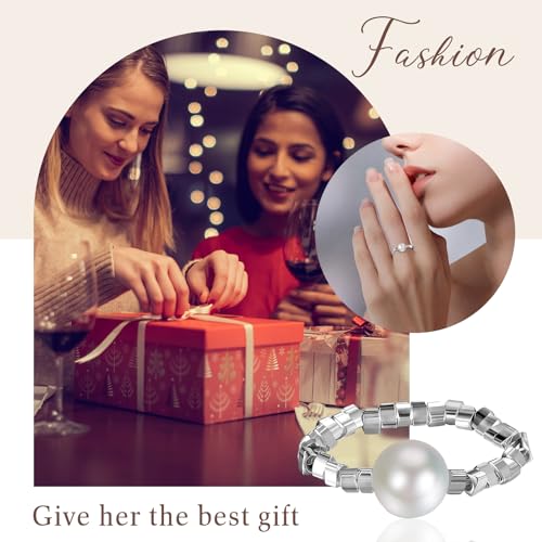 Pearl Elastic Stretch Ring: Flextible Finger Pinky Beads Rings Weddings Band Christmas Jewelry for Women3