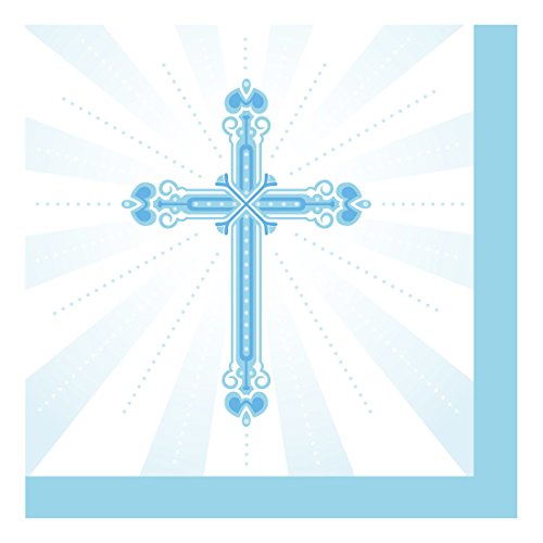 Creative Converting 652223 36 Count Paper Beverage Napkins, Blessings, Blue