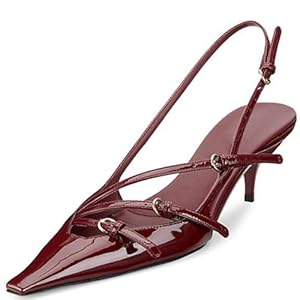 Slingback Heels for Women, Pointed Toe Kitten Heels Pumps Multi-Buckle Sling Back Shoes Low Heel Sandals Evening Party Wedding Shoes