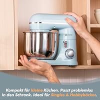Kitchen in the box Kompakte Küchenmaschine 3,5 L, Rührmaschine & Knetmaschine mit 10 Geschwindigkeiten, Leichte Teigmaschine mit Knethaken, Rührhaken & Schneebesen, ideal für kleine Küchen, Blau – Ansicht 4