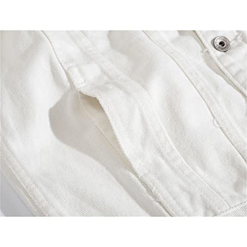 Veste punk hip-hop homme blanche blouson en jean d'automne destroy - 7