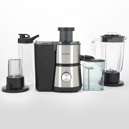 Salter 4 In 1 Juicer & Blender – Fruit Juicer & Smoothie Maker, 1L Jug Blender, Includes 600ml Sports Bottle & Fridge Storage Container, Coffee & Spice Grinder, 2 Speed Settings & Pulse, 400W, EK4294