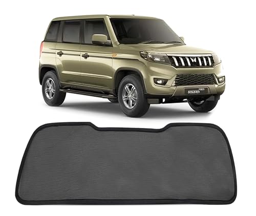Image of Autofact Dicky Curtain for Bolero Neo | Custom Fit Rear Windshield Sunshade | Foldable Mesh | Privacy & Cooling Car Accessory | Car Rear Sun Shade UV Block Easy Install Durable Black Mesh