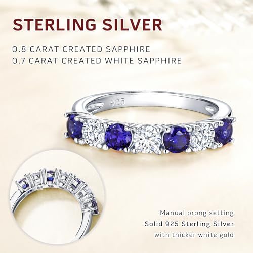 DAYBYDAY 925 Sterling Silver Birthstone Rings for Women White Sapphire Created Gemstone Wedding Band Stackable Half Eternity 7 Stone Anniversary Ring Wife Mom Grandma Birthday Jewelry Size 6-104