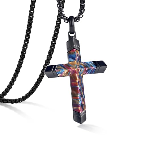 GTMJ Cross Necklace for Men Stainless Steel Adjustable Box Chain 24-26in Christian Religious Spiritual Jewelry Gift for Him, Everyday Wear (Black Color)