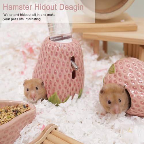 Kelivi Hamster Water Bottle, Strawberry Ceramic Guineapig Stand Holder for Glass Tank, 80ML Water Bottle Holder with 2 No Drip Caps for Syrian Mice, Gerbil - Image 4