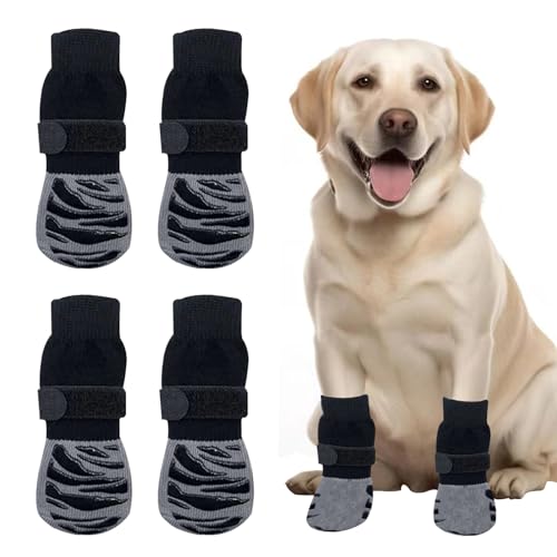 BSITSSS 4 Piezas Calcetines Perro, Calcetines para Perros Velcro Ajustable, Calcetines Antideslizantes para Perros, Zapatos Perro Mantener el Calor, Botas para Perros (M)