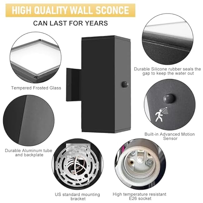 Motion Sensor Outdoor Light Fixture Wall Mount Wall Sconce Lamp Black Coach Lights