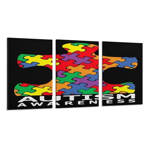 自閉症啓発パズルピース3ピースキャンバスウォールアートピクチャーウォールデコプリントペインティングリビングルーム 寝室 キッチン用