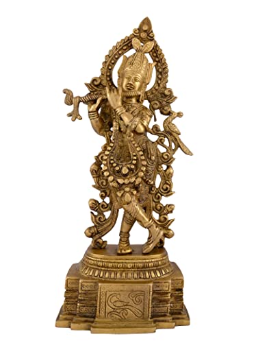Image of Shree Krishna Idol with Flute Vrindavan Krishna Idol|100% Pure Brass Big Size Statue 35 cm, 2.5 Kg |Krishna Murti for Home Decor, Pooja Room, Mandir Decoration