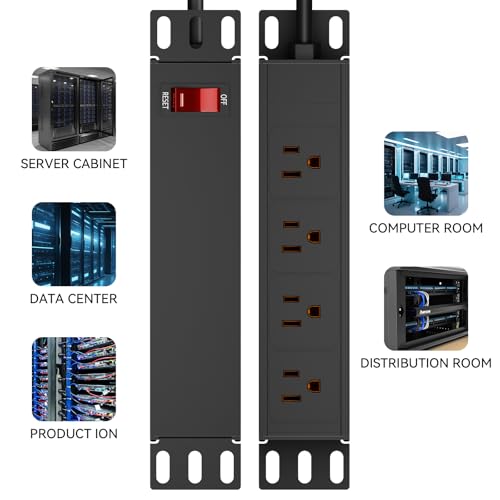 PDU de rack de 10 pulgadas-1U (4 tomas traseras), 125V/15A cable de 1.8 metros, con protección contra sobretensiones miniatura 7