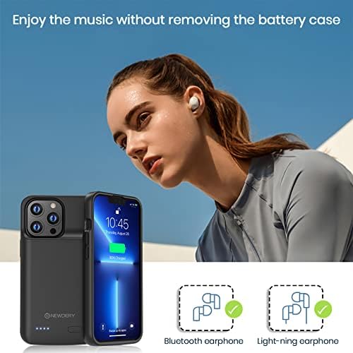NEWDERY Battery Case for iPhone 14 Pro Max & 13 Pro Max, 5000 mAh Portable Protective Charger Cover, Rechargeable Extended Power Charging Case for iPhone 14 Plus / iPhone 12 Pro Max (6.7 inch)