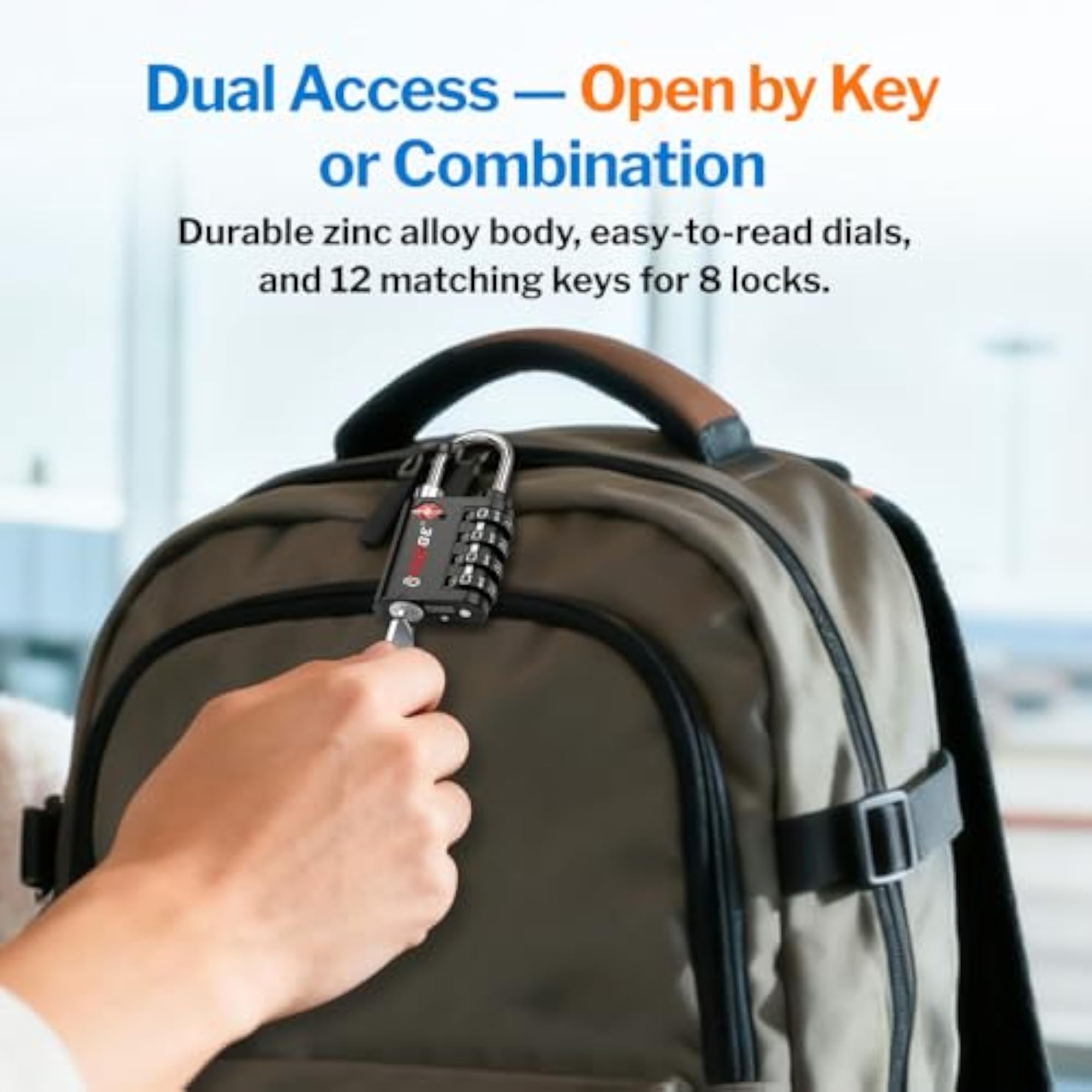 TSA Approved Key or Combination Lock for Travel