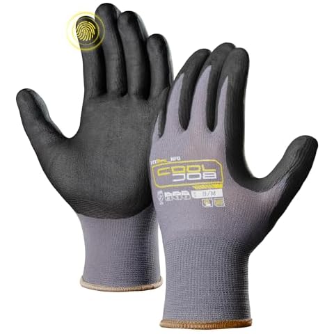 COOLJOB 3/12/36 Pairs Safety Work Gloves Microfoam Nitrile Rubber Coated, Seamless Knit Nylon with Full Fingers Touchscreen, Grip Nitrile Dipped, Ideal for Warehouse, Home Improvement, Grey Medium Cover