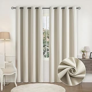 CUCRAF 100% Blackout Thermal Curtain with Eyelets, Noise Reducing Blackout Curtains for Living Room, Bedroom and Nursery, 46 x 90 Inch, 2 panels, Beige Color,