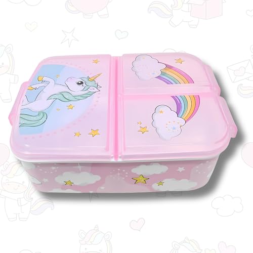 damaloo Einhorn Brotdose Mädchen Lunchbox mit 3 Fächern BPA Frei Kinder Lunchbox für Schule und Kindergarten