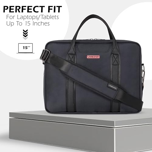 Image of Lavie Sport Elevate Briefcase 9L Laptop Briefcase Bag | Premium Leatherette Business Briefcase for Men & Women | Messenger Shoulder Bag with Detachable Strap