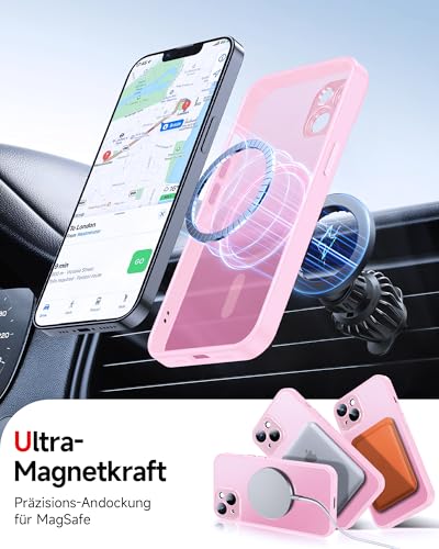 Coque iPhone 13 compatible MagSafe rose avec protège-écran mat LeYi x2