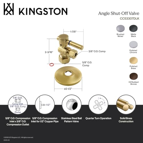 Vanne d'arrêt d'équerre Kingston Brass robinet pour WC et salle de bain