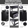 Foldable Manicure Workstation, Portable Manicure Table, Professional Expanded Nail Desk, Modern Rolling Art Nail Booth for Outdoors, Mobile Manicure Accessories, Travel Art Nail Desk,Black