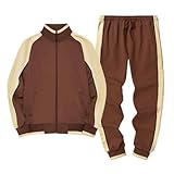  seiveini Ensemble Survêtement Homme Tenue de Sport Outfit Automne Hiver Jogging 2 Pièces Sweat Veste à Capuche Zippé et Pantalon Longue A Marron XL