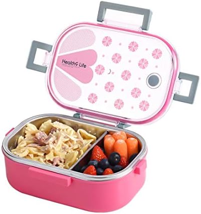 Stainless Steel Lunch Box with Removable Divided Container, Leakproof Portion Control Bento Boxes for Adults, Kids, School, Office, BPA Free (Rectangle, Pink)