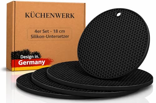 Küchenwerk Silikon Untersetzer 4er Set (18 cm) Topfuntersetzer hitzebeständig bis 230 C rutschfest & flexibel Untersetzer für heiße Töpfe Pfannen & Backformen spülmaschinenfest & BPA-frei