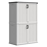 Patiowell 50 cu.ft Plastic Outdoor Storage Shed, Lockable Waterproof Resin Storage Cabinet Vertical Storage Shed for Garden Tools, Garbage Cans, Pool Supplies, White(Not Include Shelves)