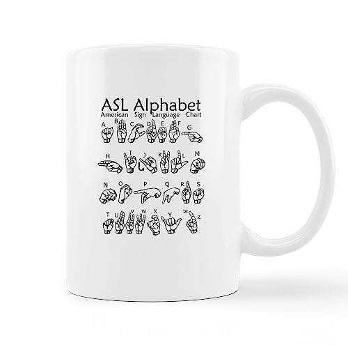 ASL Alphabet American Sign Language Chat Educational Ceramic Mug-11oz Coffee Milk Tea Mug Cup with Handle,Diversity and Inclusion Gifts