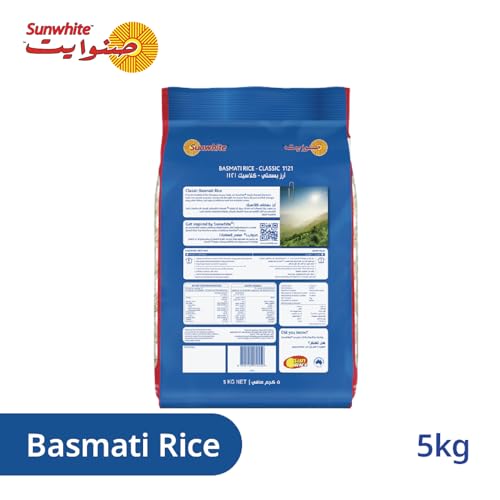 Sunwhite indian Basmati Rice 1121 -Premium Quality Extra long grain-best for Pulao,Biryani,Fried rice ,5kg pack