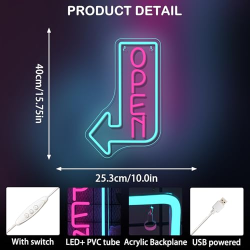 Image of Looklight Open Signs for Business Open Neon Sign Blue Neon Lights for Wall Decor Led Lights Coffee Bar Stores Cafe Shop Hotel Restaurant Window Outdoor Food Truck Decorations
