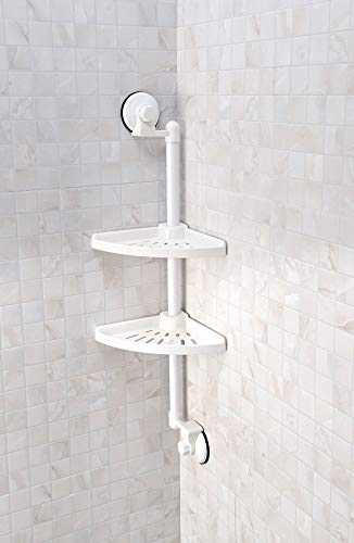 Hoek Doucherekje 2 Laags - Ophangbaar Badrek / Douche rek - In hoogte verstelbaar - Hangend Badkamerrekje - Douchemandje - Doucherek voor Hoek Muur / Wand - Zonder Boren en Schroeven - kunststof - Decopatent