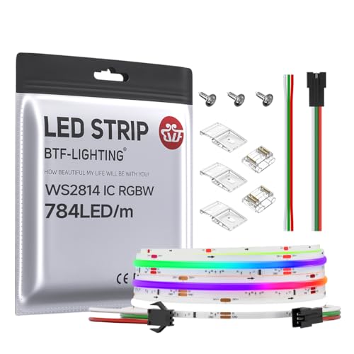 BTF-LIGHTING FCOB WS2814 IC RGBCW 6000K COB LED-Streifen Flexibel Hohe Dichte Gleichmäßige Lauflichtfarbe DC24V 3M 784LED/m 14IC/m 10mm Breite Lichtband