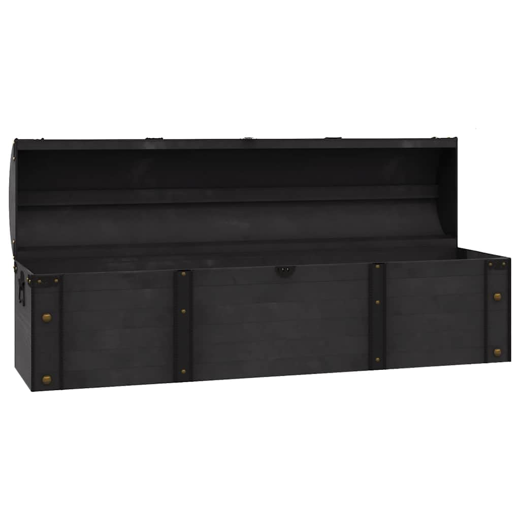 Baule in Legno Massello Vintage 120x30x40 cm Nero
