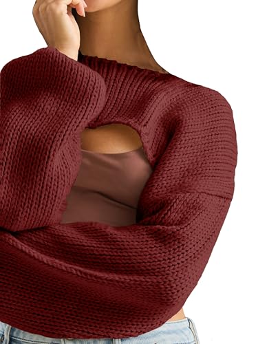 Image of Womens Bolero Crochet Crop Shrug Shoulder Knit Cropped Sweater | Y2K Crochet Crop Top, Half Sweater, Cozy Chest Over the Shoulder Top Cardigan, Cut Off Super Crop, Ballet Lace Sweater
