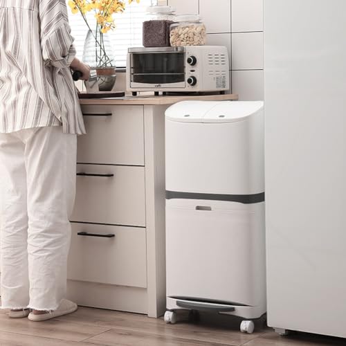 Warmiehomy Recycling Bins for Kitchen 48L Double Bin with Pedal Dry and Wet Separation Trash Can 3 Compartment Garbage Bin with Wheels - Image 5