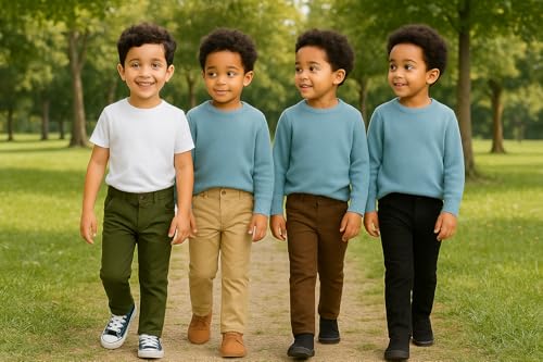 Image of Boys Cotton Stretch Casual Trouser Combo - 4 Pack (Olive, Black, Beige, Brown) | Comfortable Slim Fit Kids Pants Stylish Boys Bottoms
