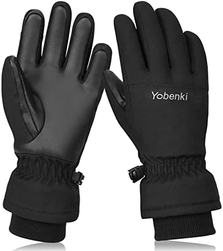 Yobenki Ski Gloves,Winter Waterproof Snow Gloves Non-Slip Breathable Cold Weather Gloves for Kids Boys Girls Skiing Snowboarding